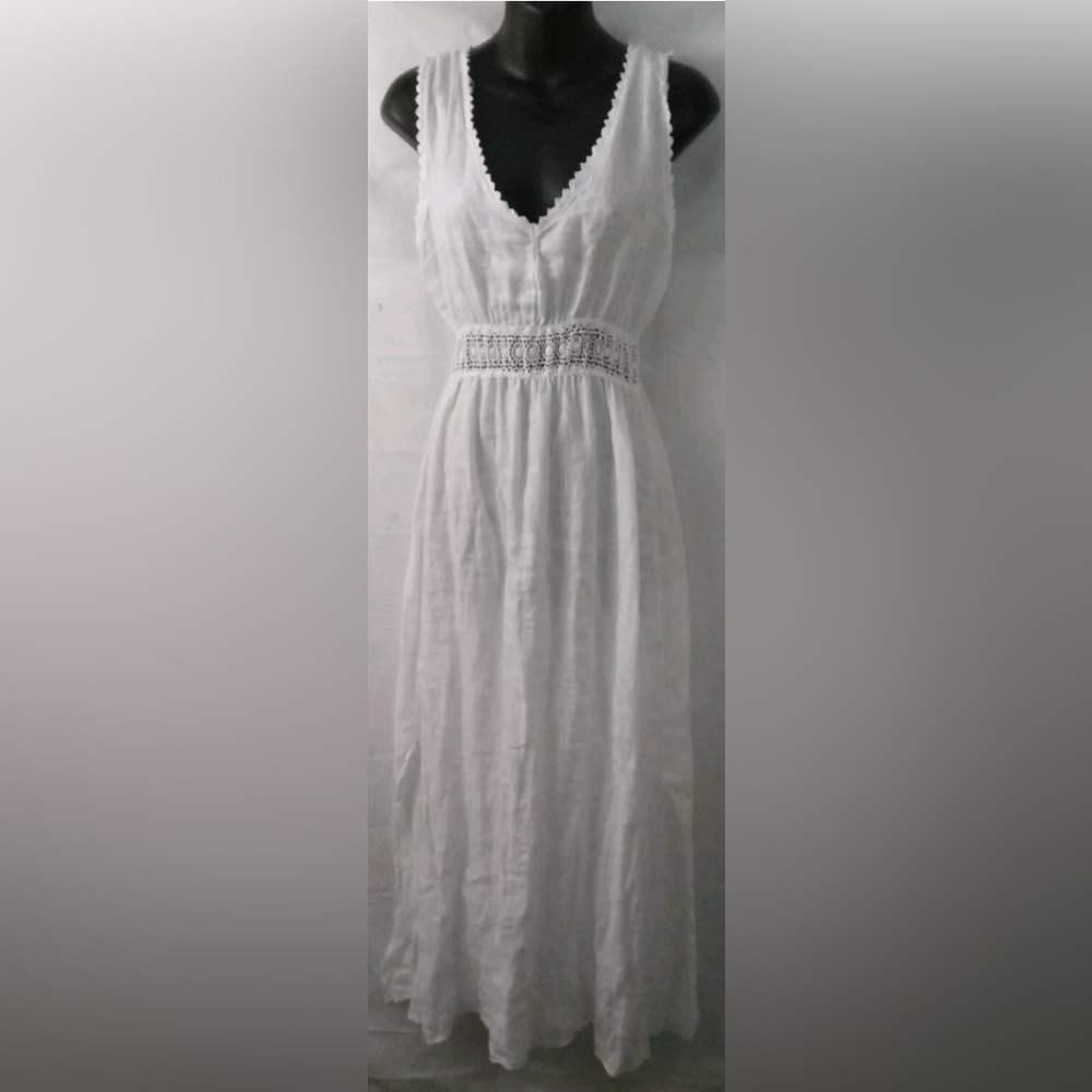 Terzo Millennio 100% Linen Goddess Maxi Dress White Size L